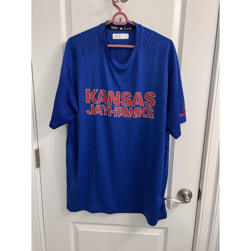 Adidas Kansas Jayhawks Climalite Blue Heathered Graphic T-Shirt Mens 2XL